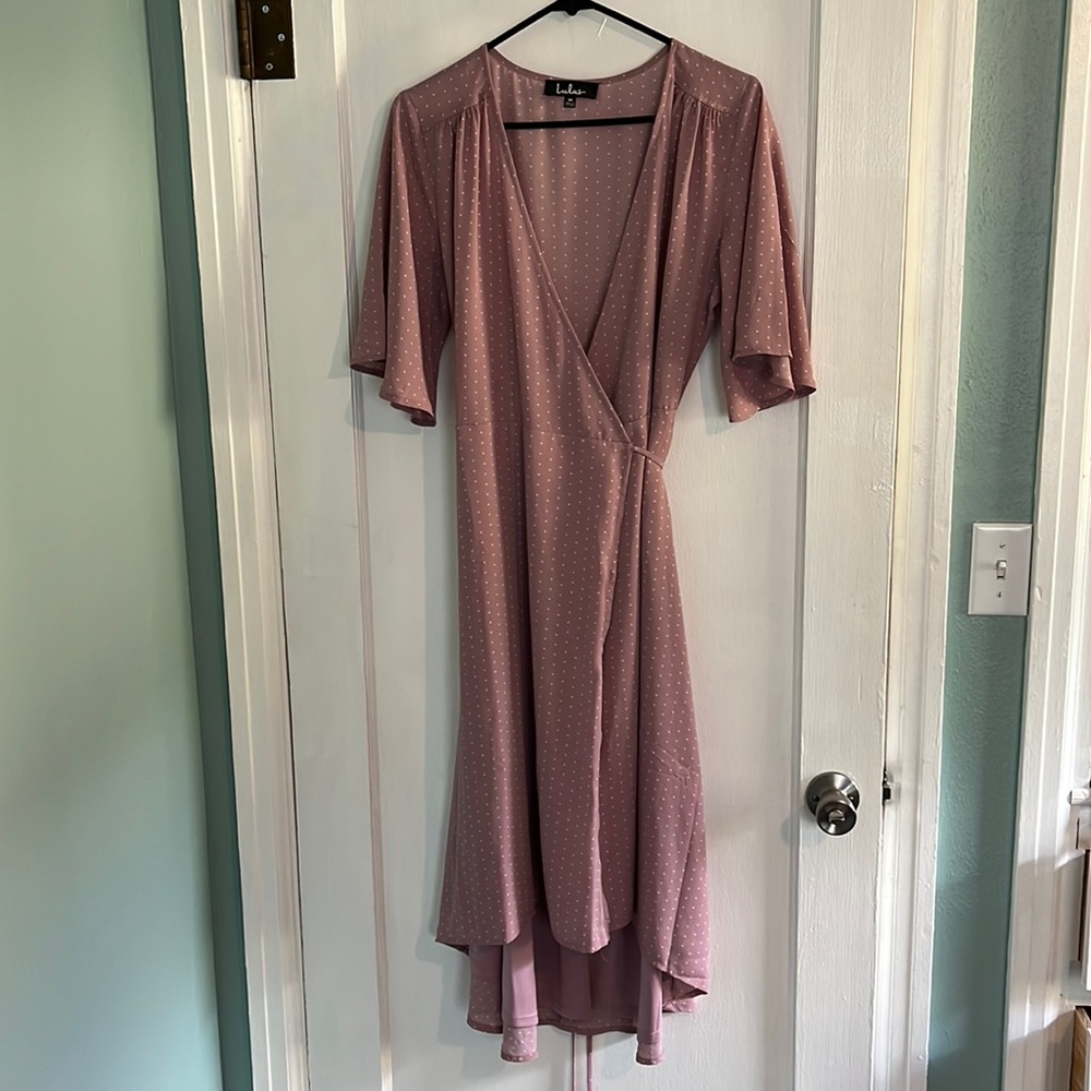 Pink wrap dress.